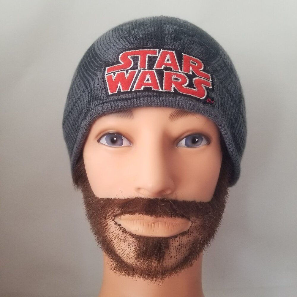 Star Wars Mens Boys Black Gray Knit Red Logo Acrylic Beanie